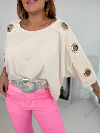 T-Shirt in Beige mit Cut-Outs an Ärmeln für Damen OS 36-42 - Levelone GmbH & Co. KG