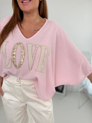 T-Shirt Rosa LOVE-Print| Damen Einheitsgröße 36-42 | Levelone