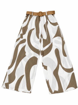 Sommerhose in Beige-Weiss mit Muster in Marlene Schnitt