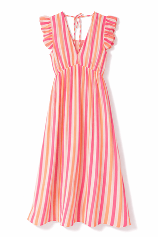 Musselin Kleid-gestreift-pink-weiss-neonroange-damen-levelone