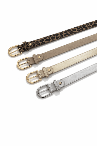 Leder Gürtel in Gold, Silber, Leo Beige