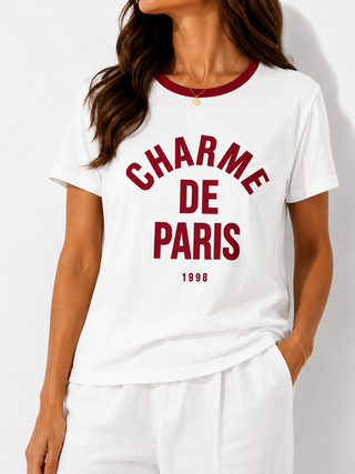 T-Shirt in Weiss mit Schriftzug-Print in Rot