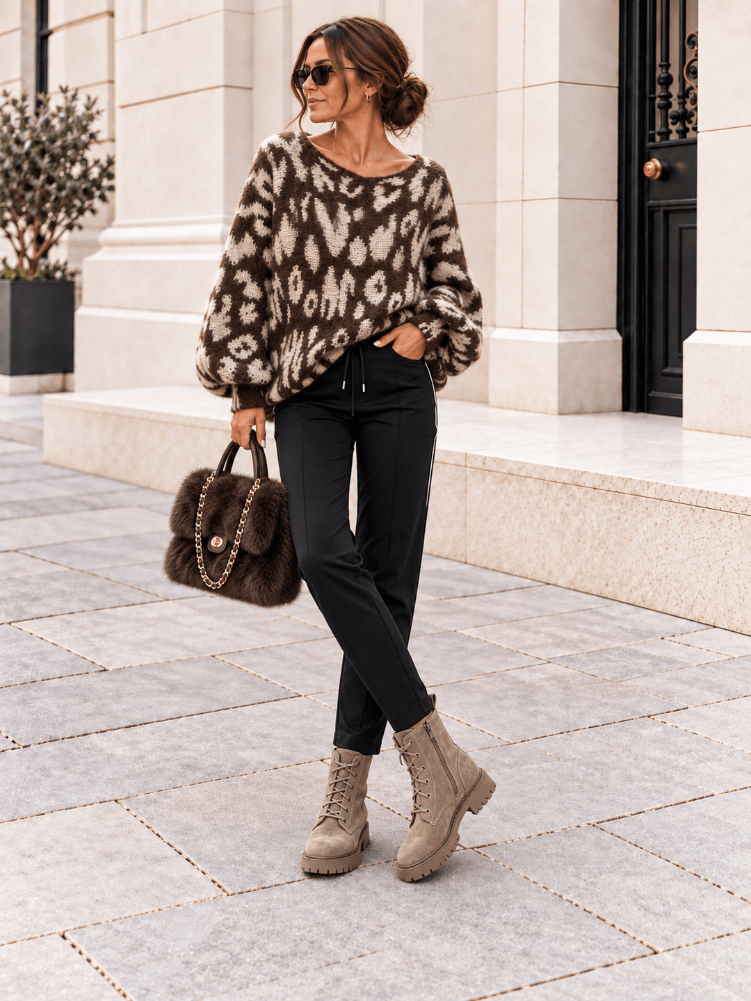 Leo Strickpullover in Braun-Beige. Hochwertige Verarbeitung mit Wolle für Damen - Levelone GmbH & Co. KG