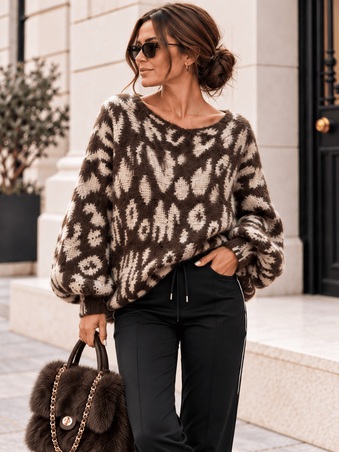 Leo Strickpullover in Braun-Beige. Hochwertige Verarbeitung mit Wolle für Damen - Levelone GmbH & Co. KG