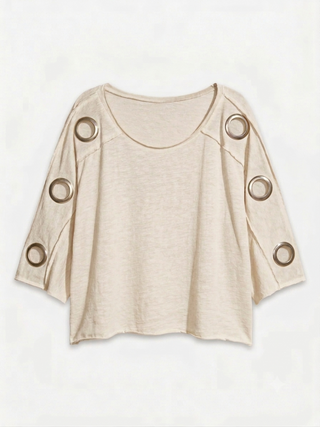 T-Shirt in Beige mit Cut-Outs an Ärmeln für Damen OS 36-42 - Levelone GmbH & Co. KG