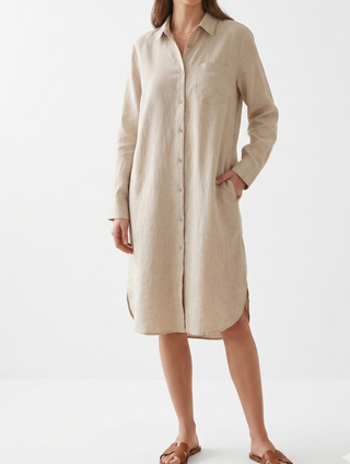 Leinen Hemdkleid in Beige für Damen in Onesize 36-42