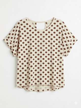 T-Shirt in Beige-Braun mit Punkte hinten mit Wickeldetail