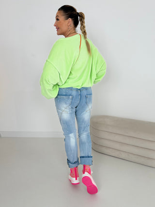 Jeanshose in Blau mit Print