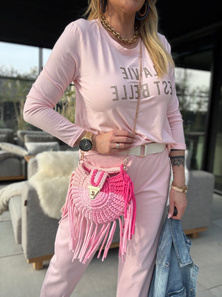 Langarmshirt in Rosa vorne mit Glitzerprint