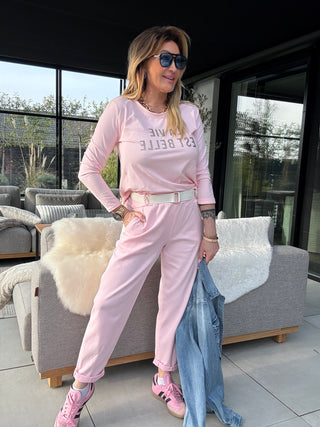 Langarmshirt in Rosa vorne mit Glitzerprint