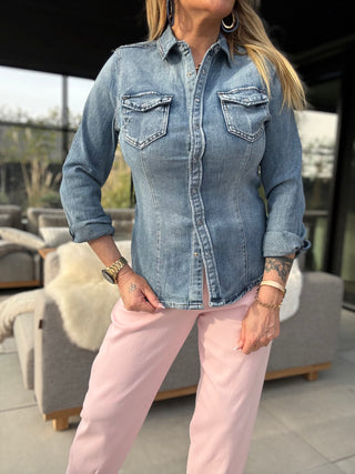 Jeanshemd in blau für Damen in Größen S, M, L, XL & XXL