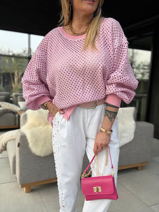 Häkelsweater in Rosa