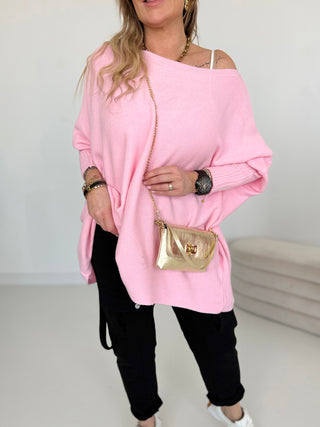 Feinstrickpullover in Rosa mit Rundhals-Ausschnitt