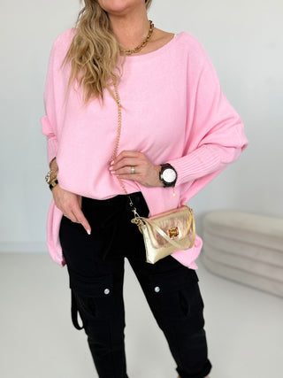 Feinstrickpullover in Rosa mit Rundhals-Ausschnitt