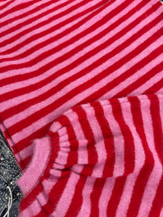 Strickpullover gestreift in Flieder-Rot für Damen in Einheitsgröße 36-42 - Levelone GmbH & Co. KG