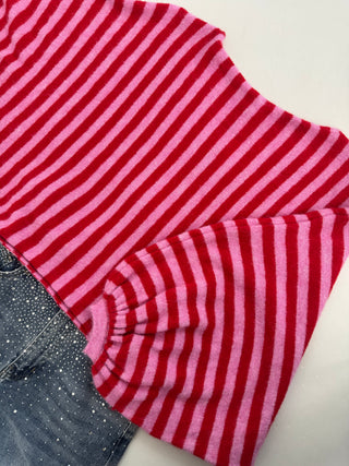 Strickpullover gestreift in Flieder-Rot für Damen in Einheitsgröße 36-42 - Levelone GmbH & Co. KG