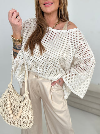 Häkel Pullover in Creme/Gold für Damen-Levelone