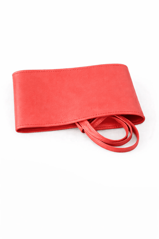 Leder Bindegürtel in Lachs-Rot